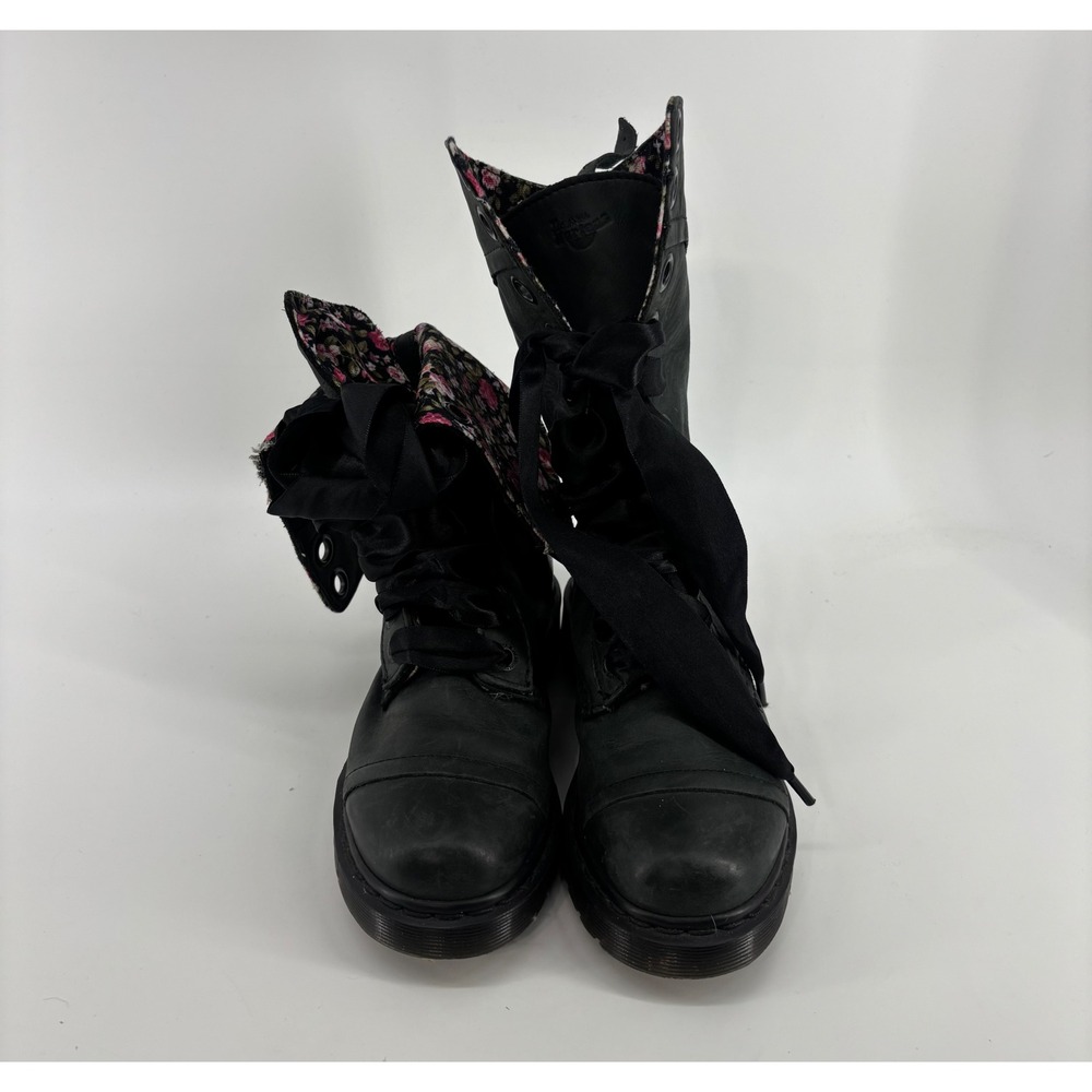 Dr. Martens Triumph 1914 Boots Women's 6 Black Floral Fold Down Ribbon Lace